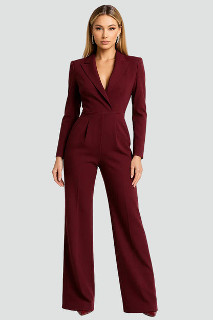 Elegante Dames Jumpsuit met Reverskraag en Lange Pijpen