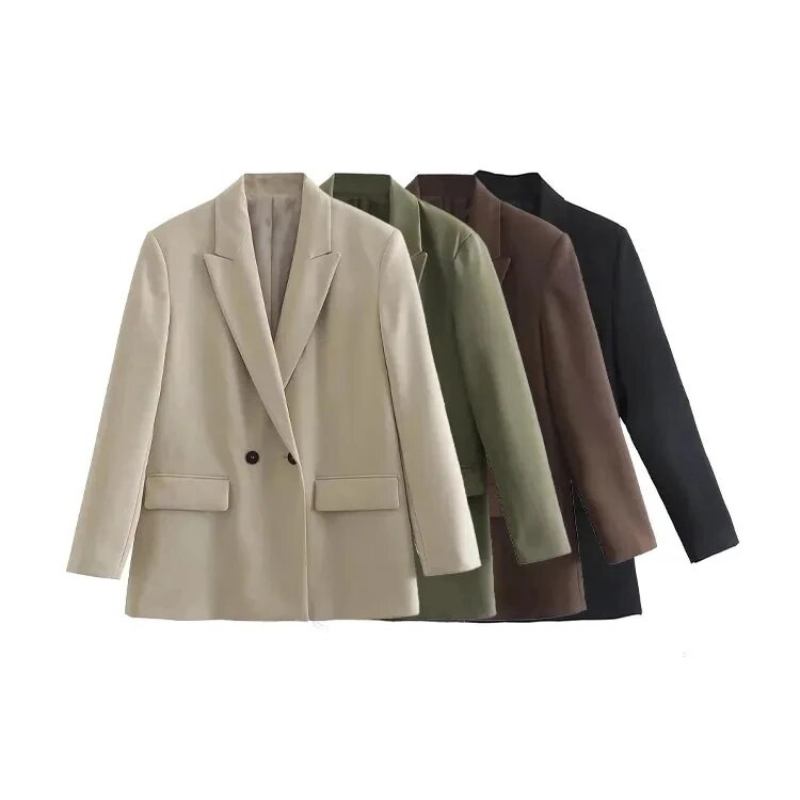 Trendy Oversized Dames Blazer Met Dubbele Knopen En Revers