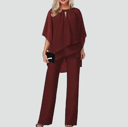 Dames Tweedelige Set Met Asymmetrische Top En Wijde Broek