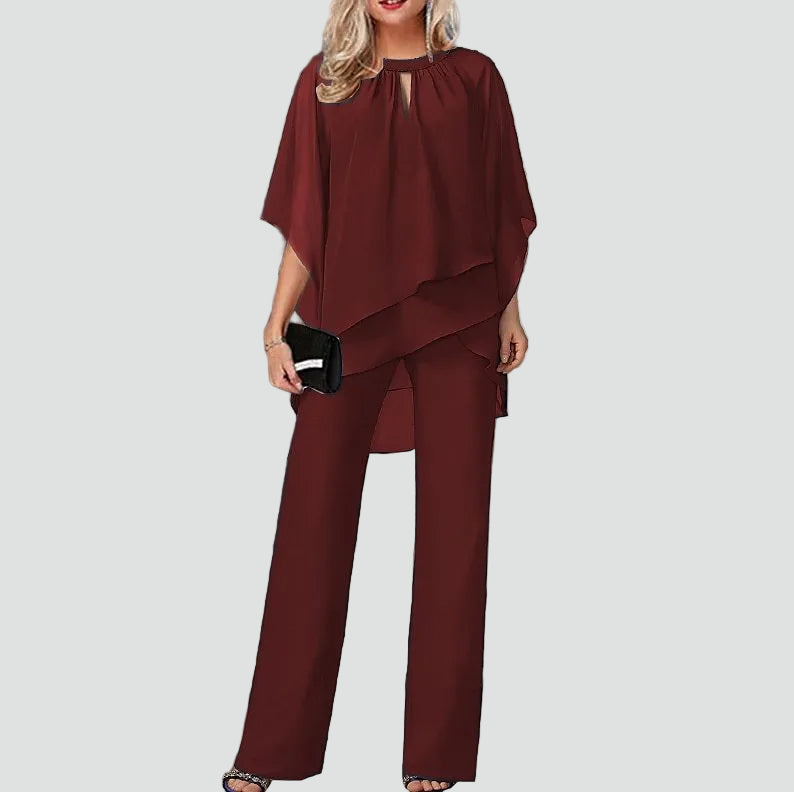 Dames Tweedelige Set Met Asymmetrische Top En Wijde Broek