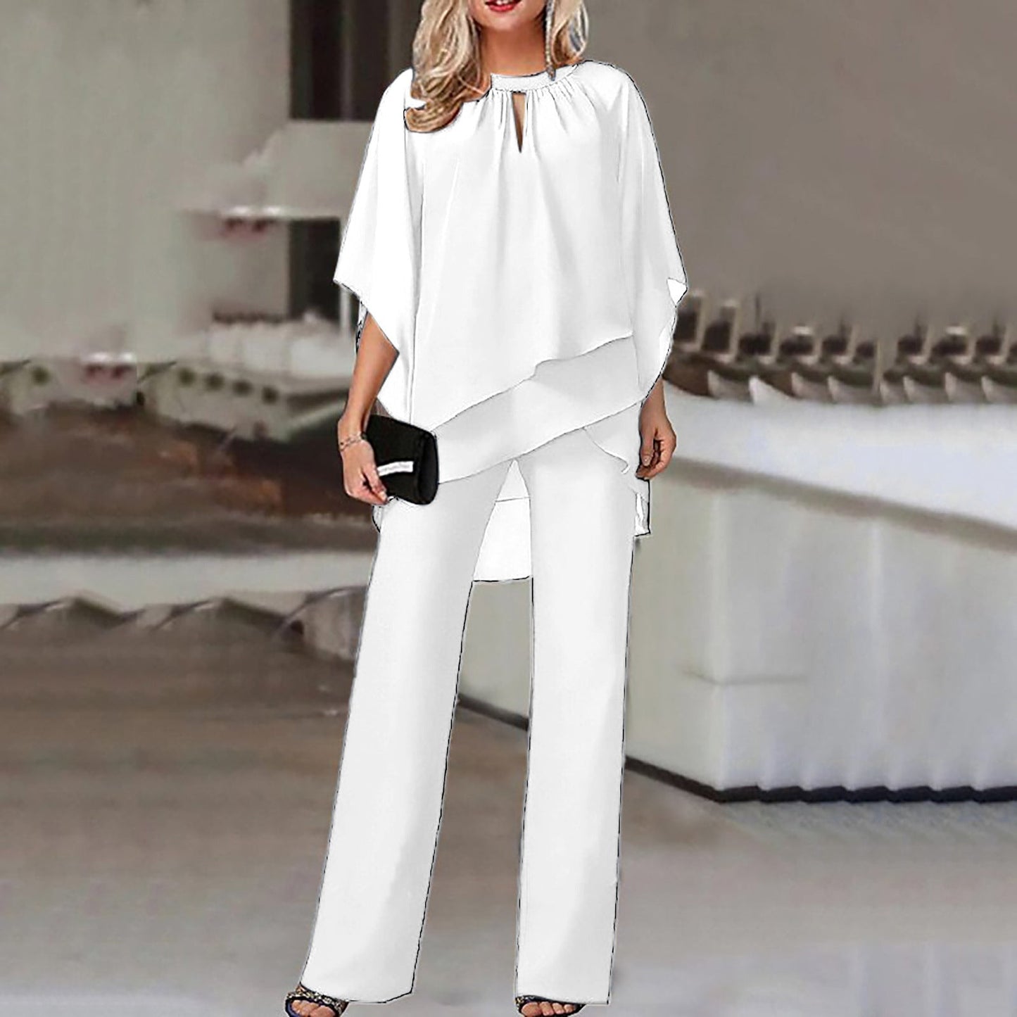 Dames Tweedelige Set Met Asymmetrische Top En Wijde Broek