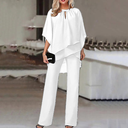 Dames Tweedelige Set Met Asymmetrische Top En Wijde Broek