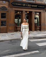 Irena - Off-Shoulder Maxi Jurk met Strak Topje en Geplooide Rok