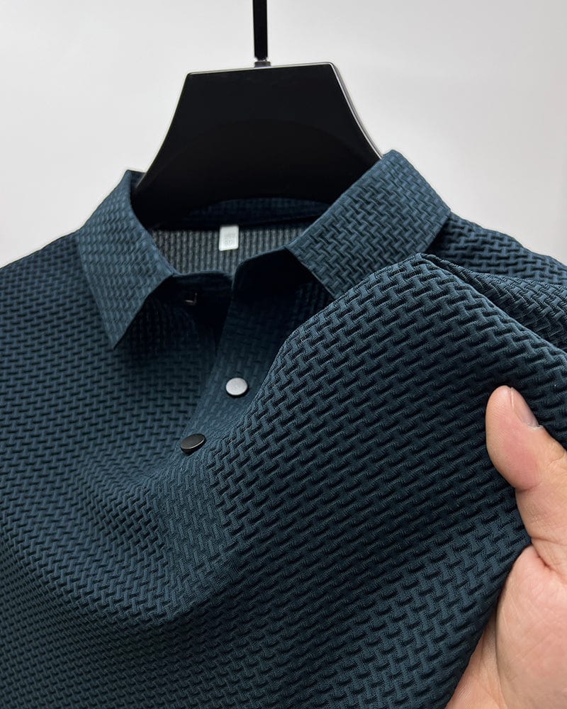 Heren Mesh Poloshirt Met Textuur En Knoopsluiting