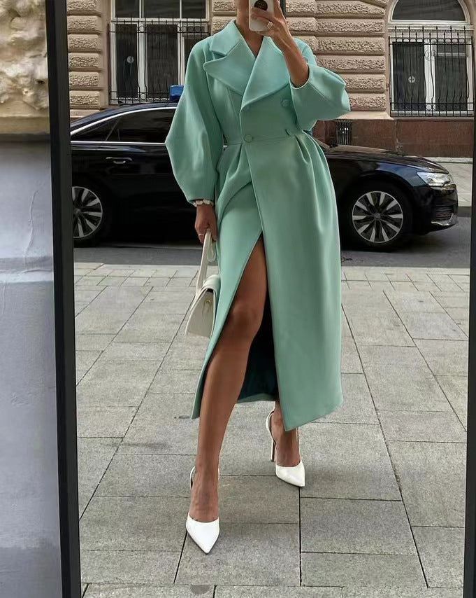 Elegante Maxi Winterjas Dubbelrijig met Reverskraag voor Dames