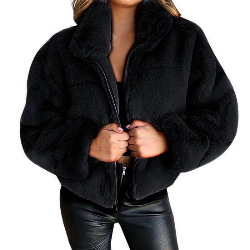 Dames Fleece Jas Oversized met Rits en Hoge Kraag