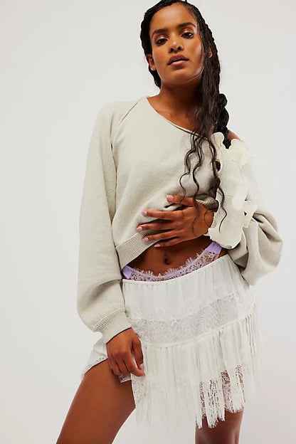 Casual Oversized Gebreide Dames Set met Mini Rok en Sweater