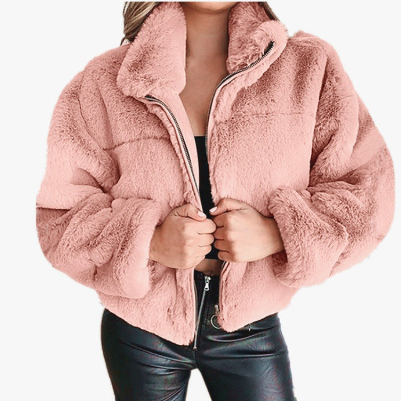 Dames Fleece Jas Oversized met Rits en Hoge Kraag