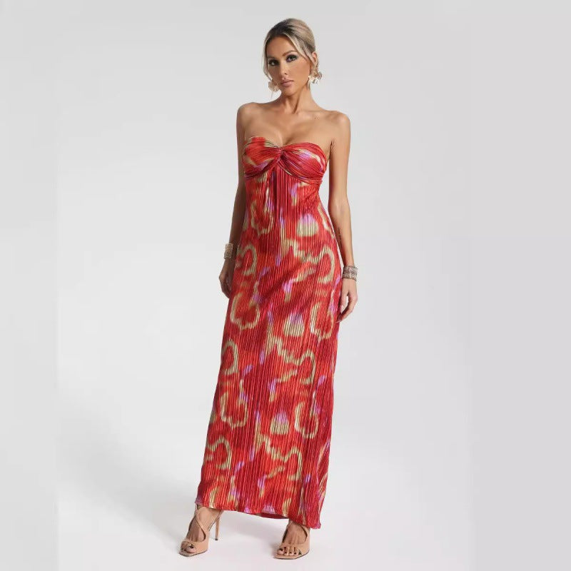 Olga - Strapless Maxi Jurk met Abstracte Plissé voor Dames