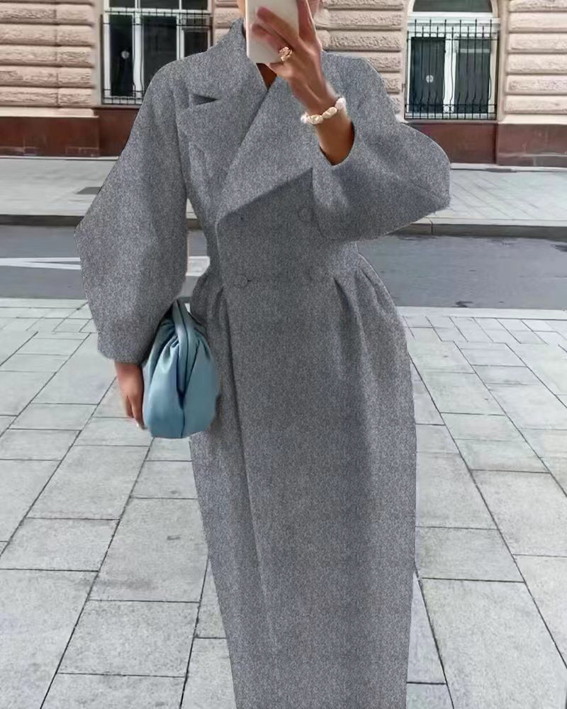 Elegante Maxi Winterjas Dubbelrijig met Reverskraag voor Dames