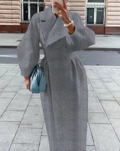 Elegante Maxi Winterjas Dubbelrijig met Reverskraag voor Dames