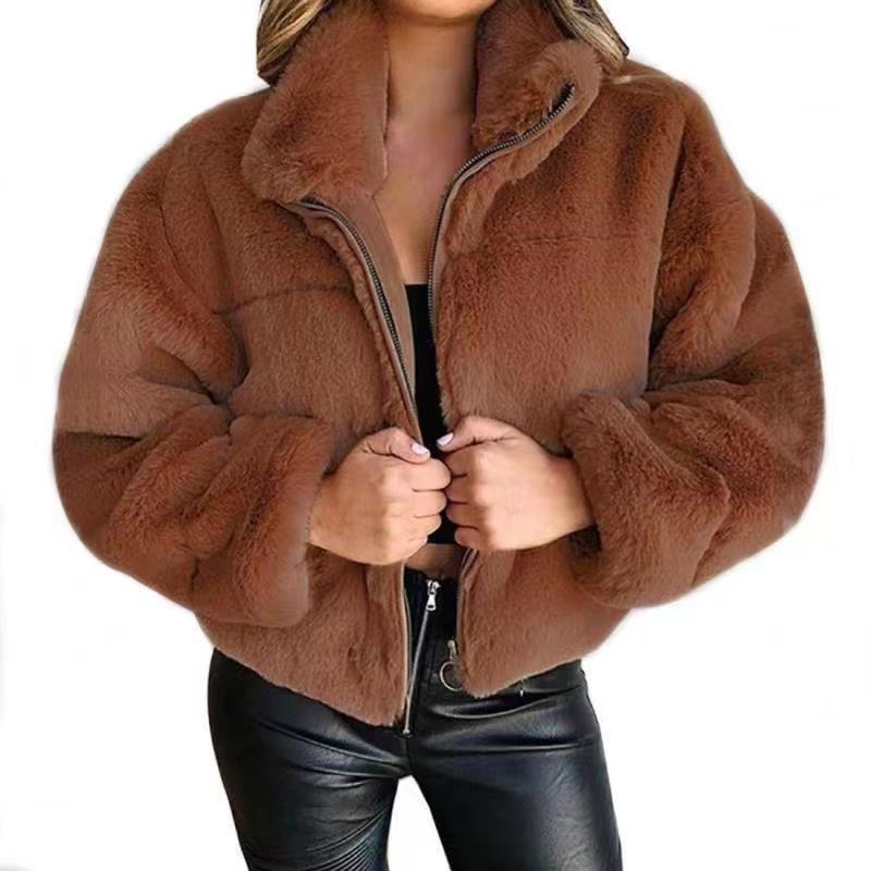Dames Fleece Jas Oversized met Rits en Hoge Kraag
