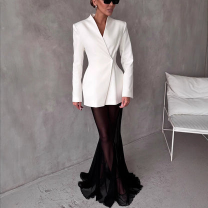 Ivona – Gestructureerde Longline Blazer met Getailleerde Taille