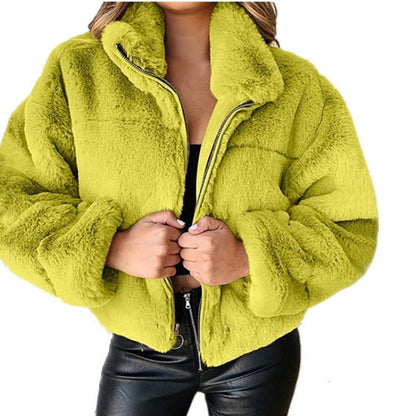 Dames Fleece Jas Oversized met Rits en Hoge Kraag