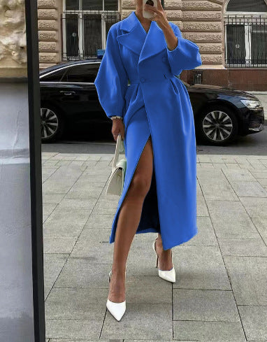 Elegante Maxi Winterjas Dubbelrijig met Reverskraag voor Dames