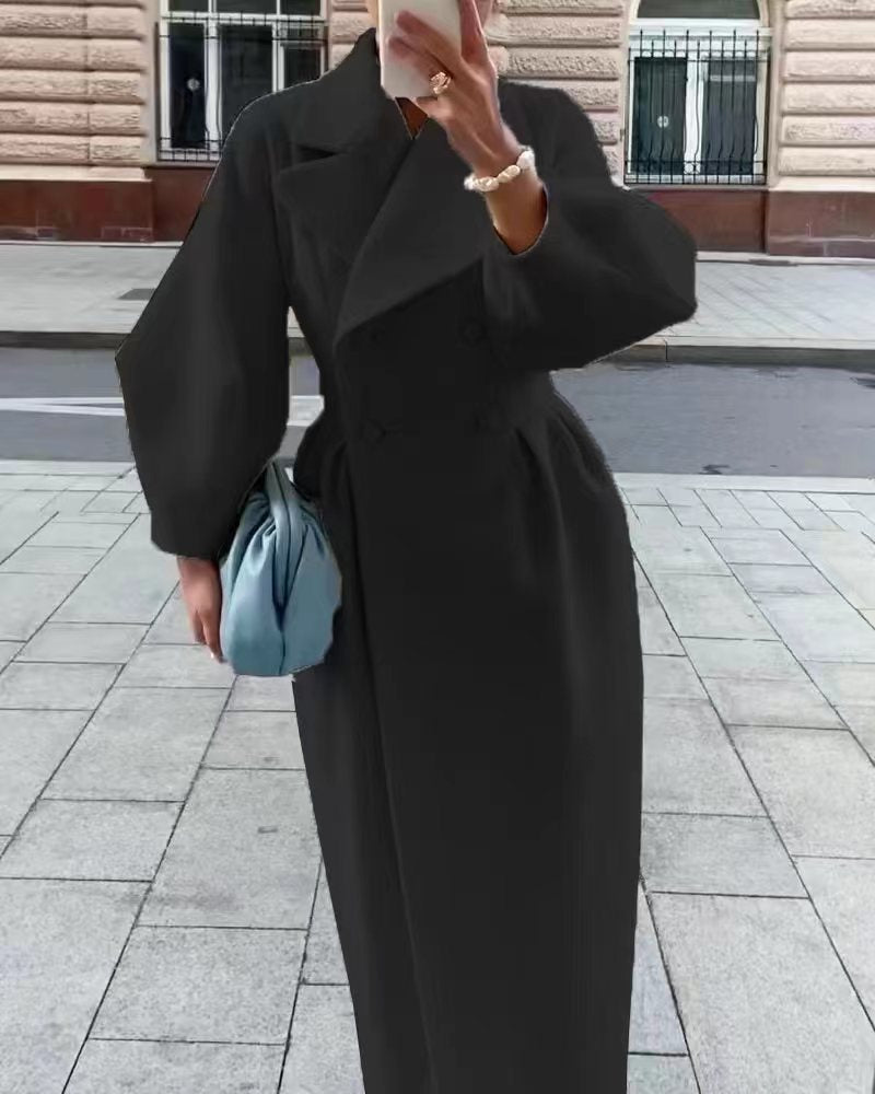 Elegante Maxi Winterjas Dubbelrijig met Reverskraag voor Dames