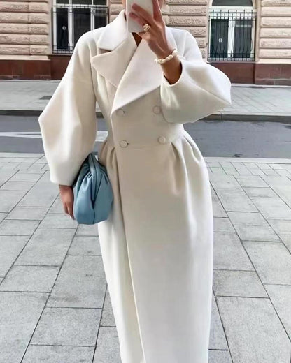 Elegante Maxi Winterjas Dubbelrijig met Reverskraag voor Dames