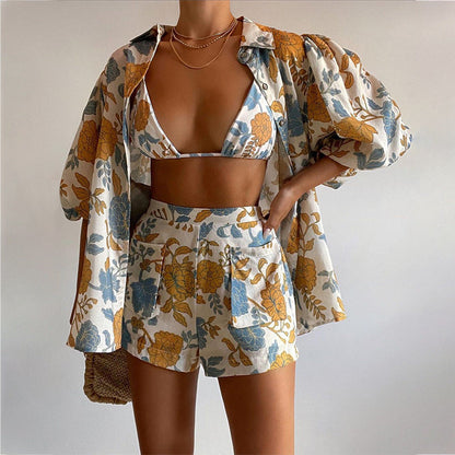 Alessa - 3-delige Bloemen Set met Shorts en Shirt voor Dames
