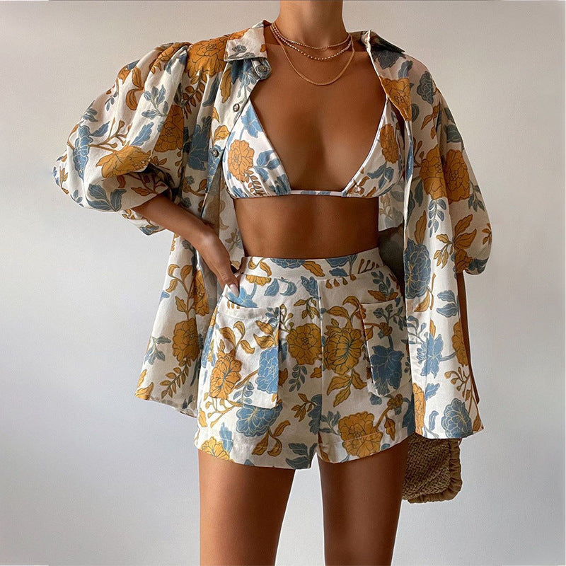 Alessa - 3-delige Bloemen Set met Shorts en Shirt voor Dames