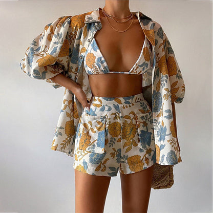 Alessa - 3-delige Bloemen Set met Shorts en Shirt voor Dames