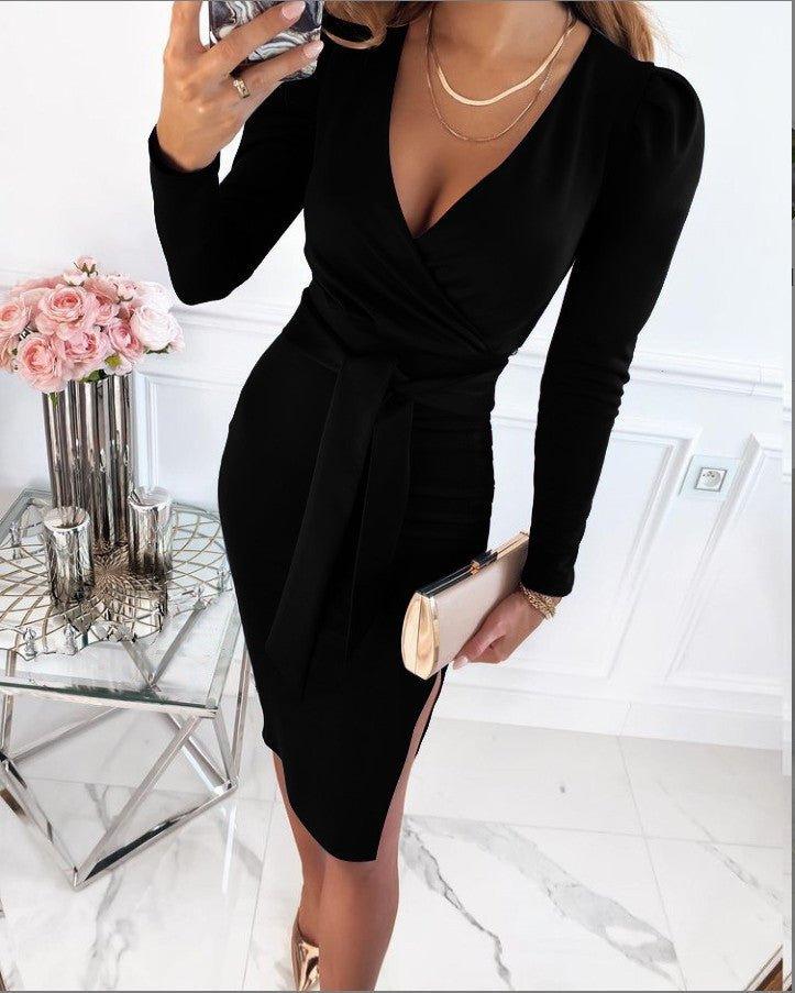 Lena - Elegante Wikkeljurk met Lange Mouwen en Strikdetail