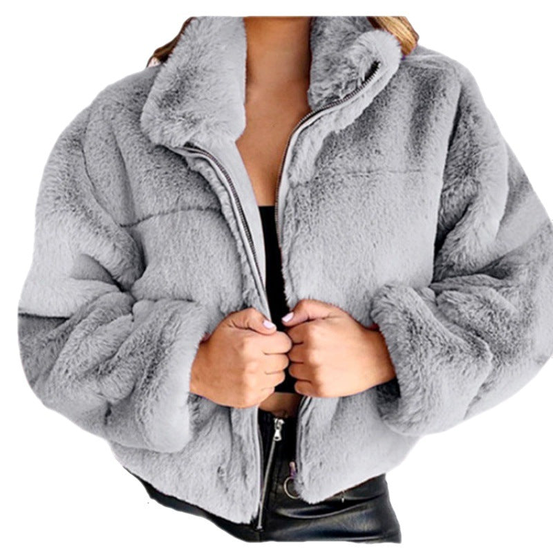 Dames Fleece Jas Oversized met Rits en Hoge Kraag