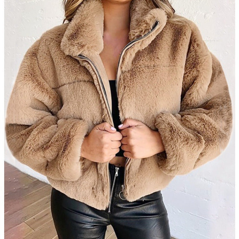 Dames Fleece Jas Oversized met Rits en Hoge Kraag