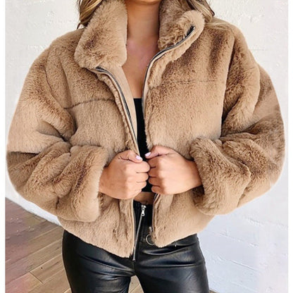 Dames Fleece Jas Oversized met Rits en Hoge Kraag