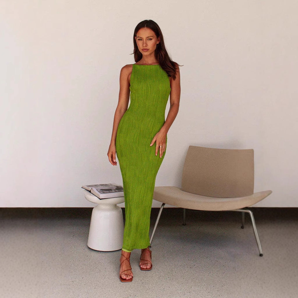 Malgorzata - Mouwloze Geribde Maxi Jurk met Sculptend Model voor Dames