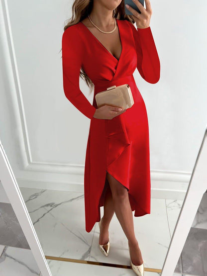 Lena - Elegante Wikkeljurk met Lange Mouwen en Strikdetail