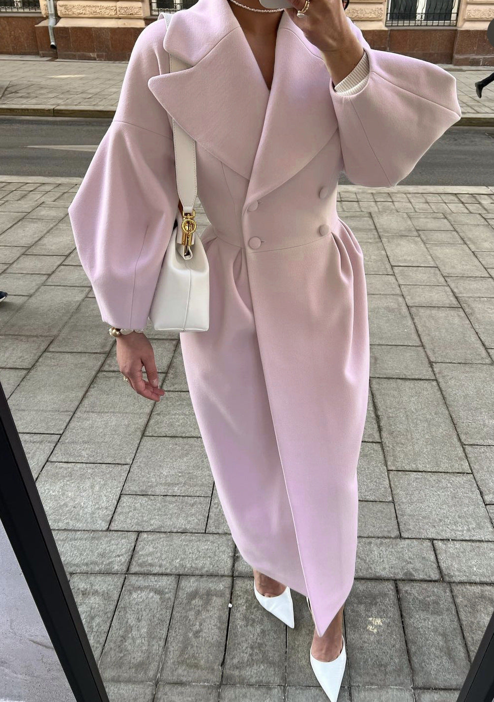 Elegante Maxi Winterjas Dubbelrijig met Reverskraag voor Dames