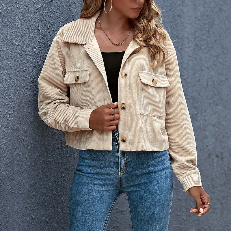 Dames Cropped Corduroy Jasje met Klepzakken