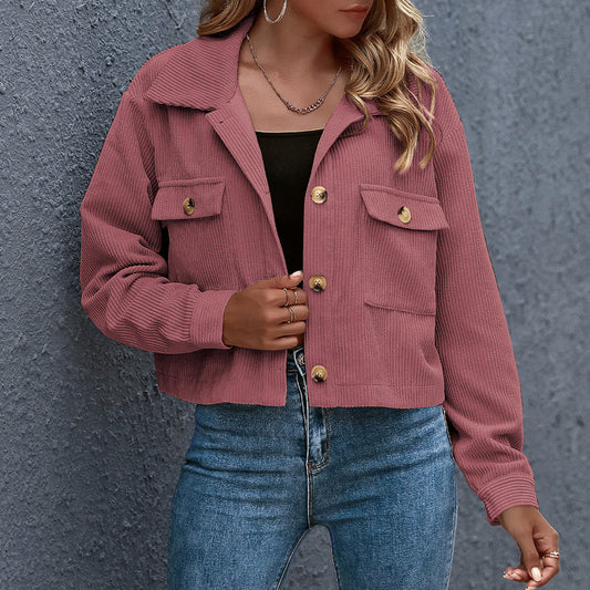Dames Cropped Corduroy Jasje met Klepzakken