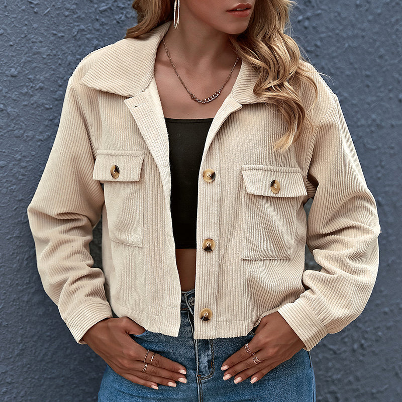 Dames Cropped Corduroy Jasje met Klepzakken