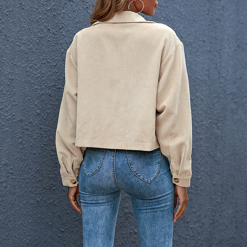 Dames Cropped Corduroy Jasje met Klepzakken