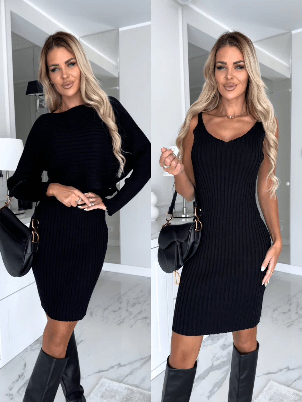 Gebreide Dames Set met Trui en Midi Rok