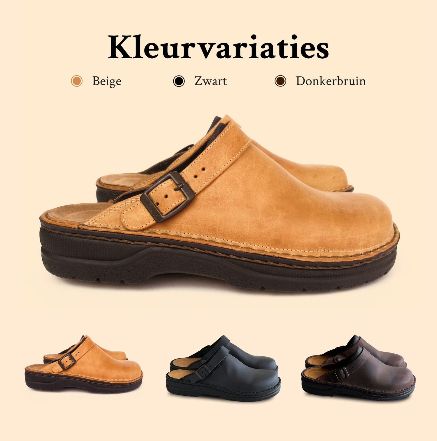 Orthopedische Leren Pantoffels met Hielband en Antislip Zool voor Heren