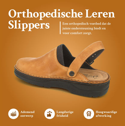 Orthopedische Leren Pantoffels met Hielband en Antislip Zool voor Heren