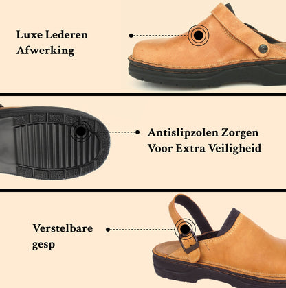 Orthopedische Leren Pantoffels met Hielband en Antislip Zool voor Heren
