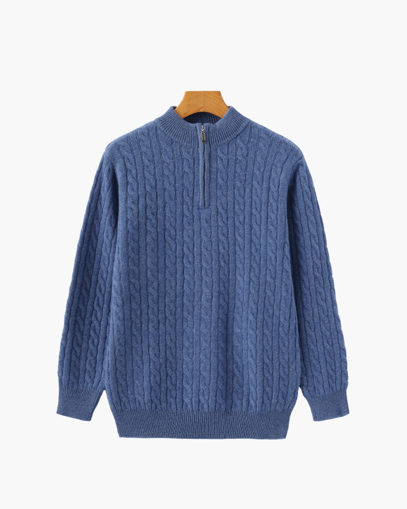 Half Zip Kabeltrui met Suède Loafers 2 Delige Set Comfortabel en Stijlvol