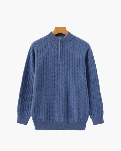 Half Zip Kabeltrui met Suède Loafers 2 Delige Set Comfortabel en Stijlvol