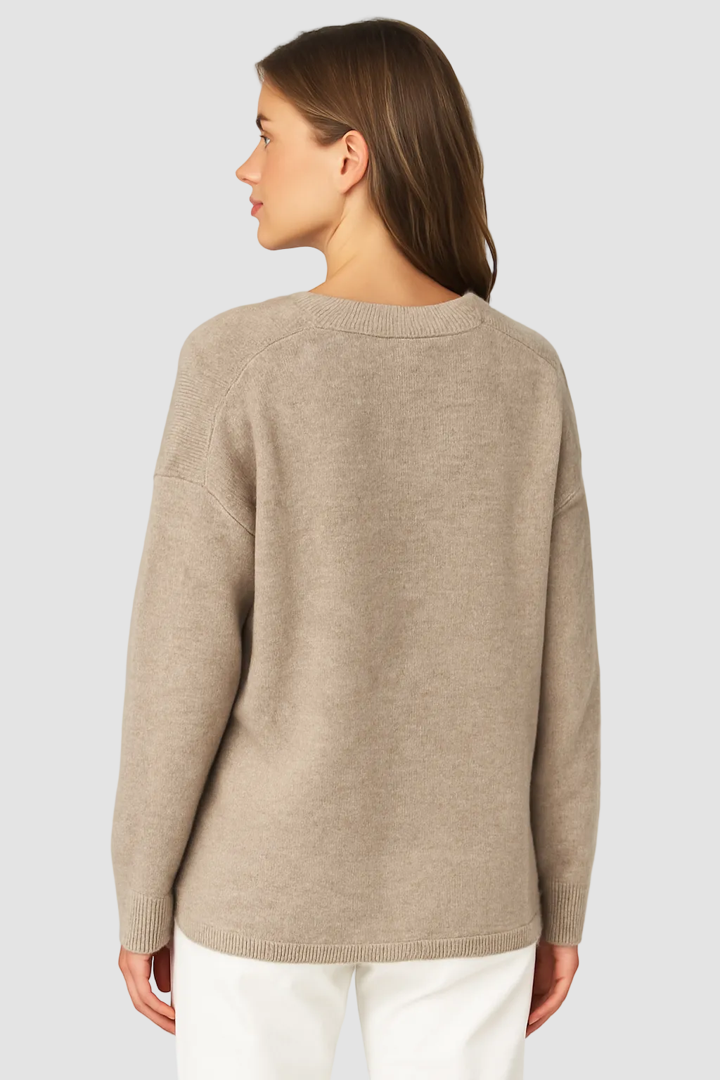 Oversized Beige Trui met V-Hals voor Dames