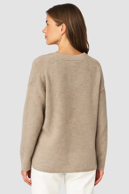 Oversized Beige Trui met V-Hals voor Dames