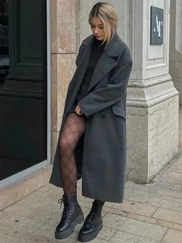 Dames Chique Warme Oversized Mantel Jas Met Brede Revers En Ruime Zakken