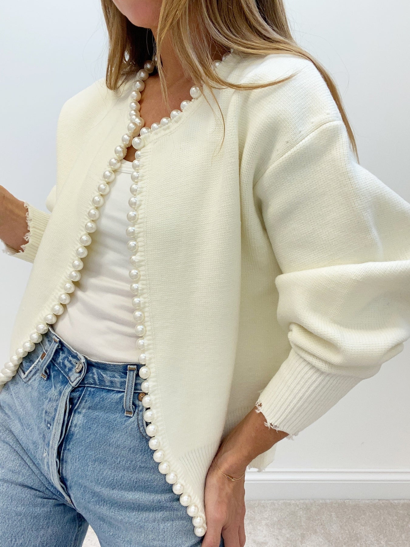 Zdena - Gebreide cardigan met parels voor dames