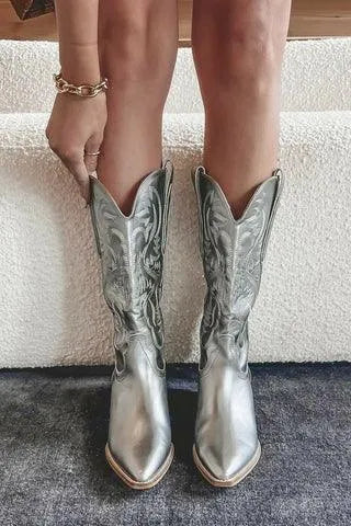 Dames Cowboylaarzen Western met Puntneus Blokhak en Stikseldetails