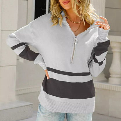 Sportieve Half-Zip Trui met Strepen voor Dames