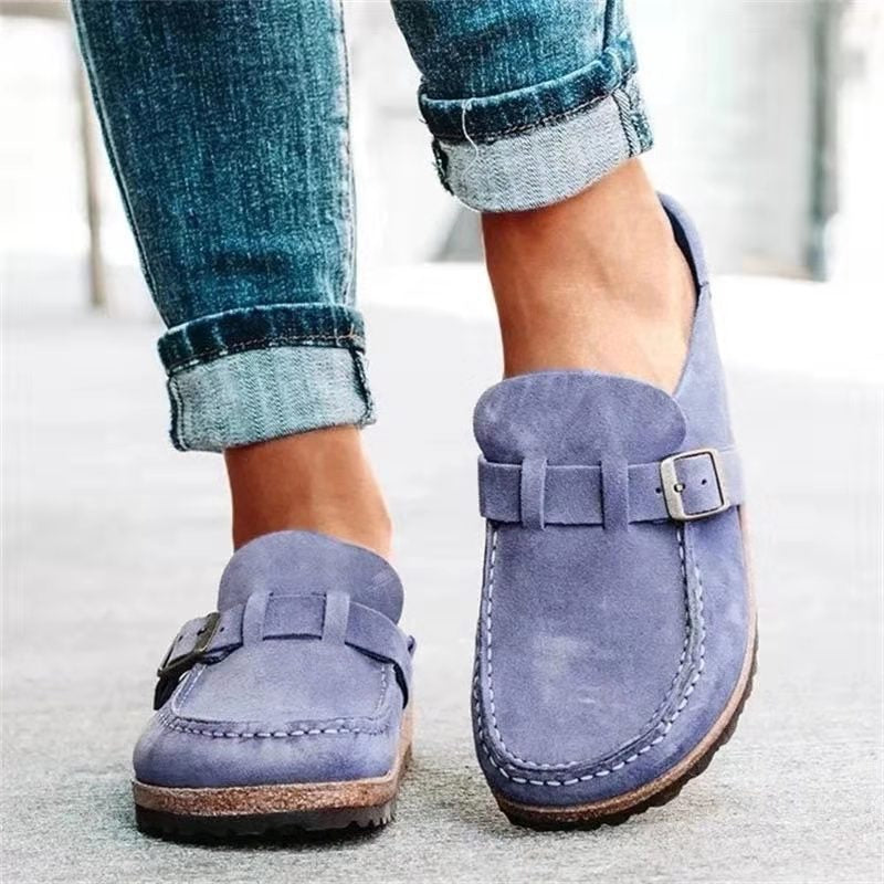Dames Clogs Suède Look Instappers met Gesp Comfort Muiltjes
