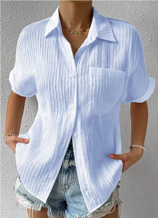 Ilyria - Relaxed Fit Button-Down overhemd met korte mouwen