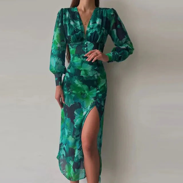 Anđelina - Elegante Maxi jurk met split en bloemenprint voor dames